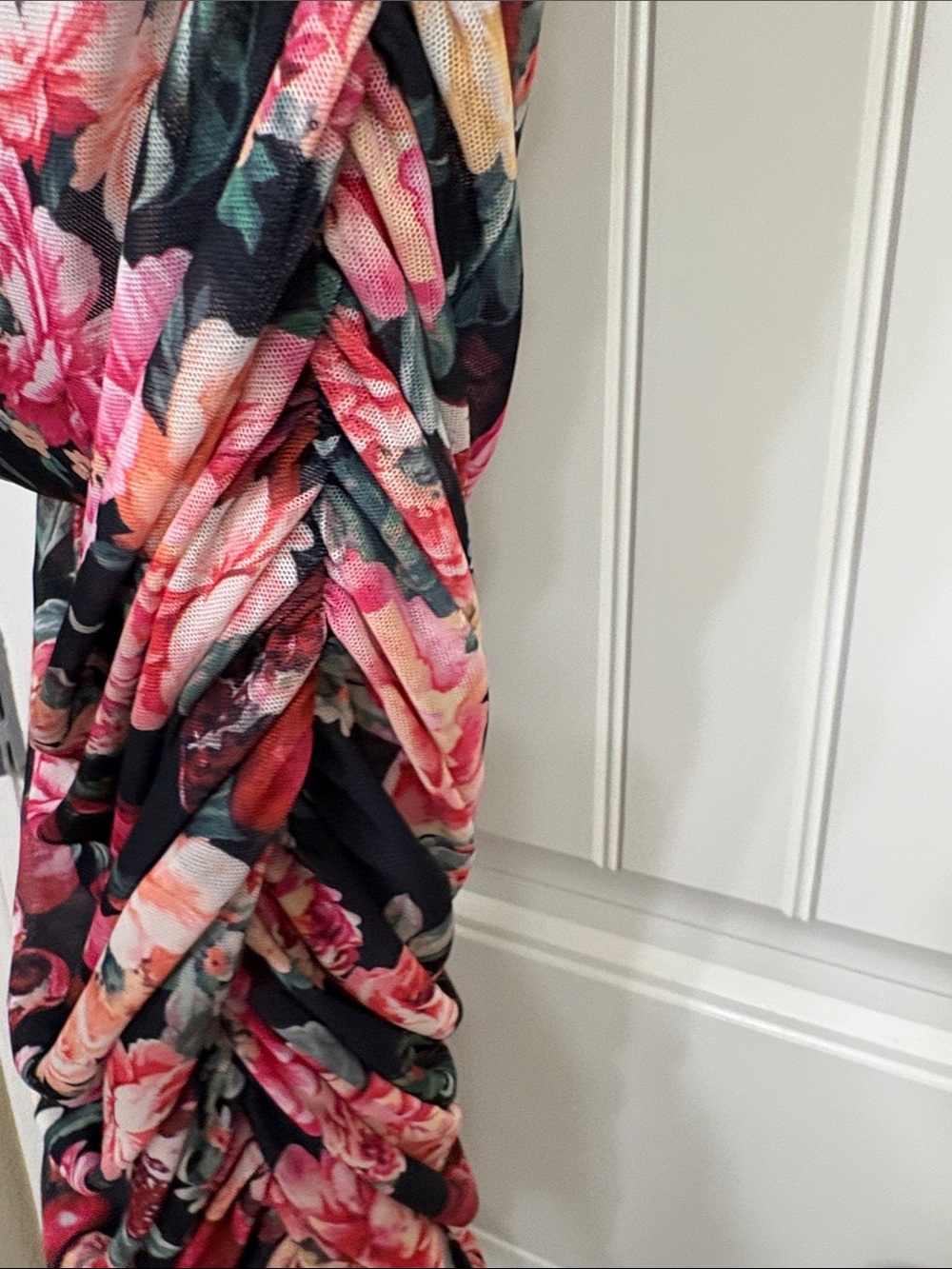 NWT Express Strapless Ruched Tube Floral Dress in Black Pink & Peach Flowers - Picture 10 of 11